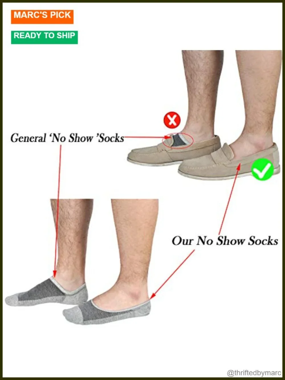 Mens No Show Socks, Loafer Sneaker Low Cut Cotton Socks With Non Slip Grips 6